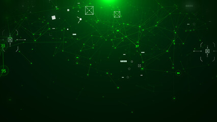 Aufkleber - Technology digital cyberspace, data network connection. Futuristic sci-fi with hud ui system interface spinning illustration on green background