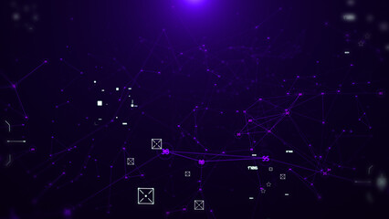 Poster - Technology digital cyberspace, data network connection. Futuristic sci-fi with hud ui system interface spinning illustration on purple background