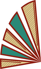 Poster - Fan-like art is radiating on transparent background, showing teal striped triangles in flat style