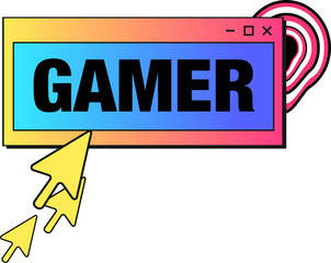 Poster - Vector window is showing bold GAMER, gradient border, cursors over target on transparent background