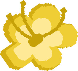 Poster - Flat geometric motif is showing yellow lobes, gold arms ending in squares on transparent background