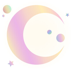 Poster - Abstract planet rotating in transparent digital art with pastel ring, orbiting circles, star shapes