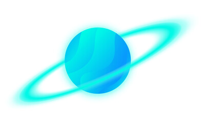 Poster - Showing ringed planet orbiting in vector art with glowing turquoise ring, transparent background