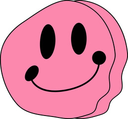 Poster - flat design pink smiling blob floating on transparent background, showing black eyes, contour