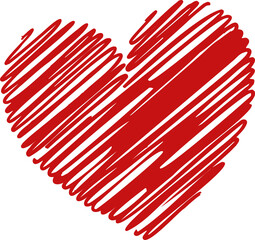 Poster - Red scribble heart is appearing in hand-drawn doodle style, showing transparent background