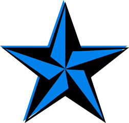 Poster - Displaying blue-black facets on 3D-rendered five-pointed star on transparent background, copy space