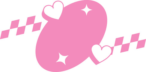 Poster - Flat design badge is displaying pink ellipse, hearts, stars and checkers on transparent background