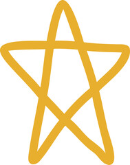Poster - Yellow five-pointed star is being drawn using single line in doodle form on transparent background