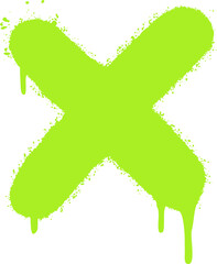 Poster - displaying spray-painted lime green x with brush strokes, splatters and drips on transparent canvas
