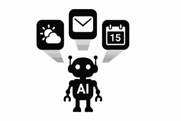 Poster - Silhouette AI Brain and Gear Hybrid with Cloud Computing and Data Nodes Vector Illustration of Artificial Intelligence Integration and Cloud Network Infrastructure