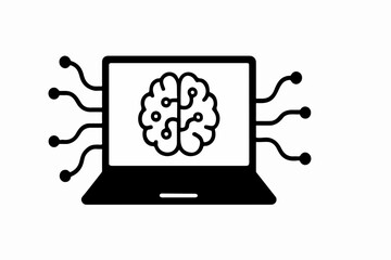 Poster - Silhouette AI Brain and Gear Hybrid with Cloud Computing and Data Nodes Vector Illustration of Artificial Intelligence Integration and Cloud Network Infrastructure
