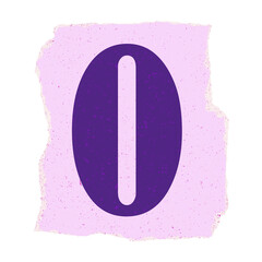 Poster - Flat illustration is showing large purple zero on pink torn paper shape, transparent background