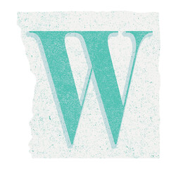 Aufkleber - Illustration is featuring teal letter W on torn paper showing speckles on transparent background