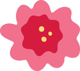 Poster - Abstract flat flower is showing pink petals and red center with yellow dots, transparent background