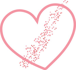 Poster - Stylized pink heart shape showcasing diagonal confetti trail on transparent flat vector background