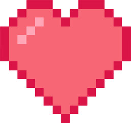 Poster - Pixel art heart icon is showing red outline, pink fill and pale shine on transparent background