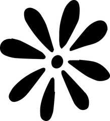Poster - Flat design sunburst icon is radiating ten teardrop petals around core on transparent background