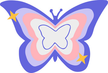 Poster - Flat concentric butterfly displaying multicolored wings with yellow stars on transparent background