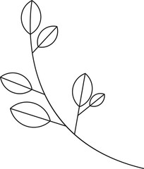 Poster - Curved plant branch showing seven oval leaves with veins in simple line art, transparent background