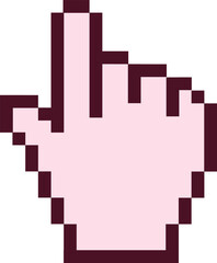 Fototapete - Showing pixel-art hand cursor pointing upward on transparent background, pink fill, maroon outline