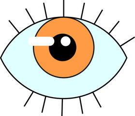 Poster - Stylized eye is showing flat design with orange iris and black eyelashes on transparent background