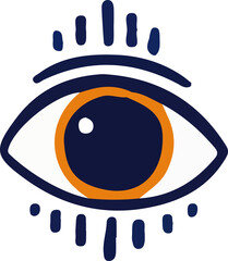 Poster - Displaying stylized eye icon in flat design, navy outline, orange iris ring, transparent background