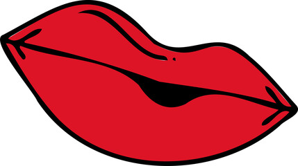 Aufkleber - Stylized red lips are floating in flat design with bold outlines and shine, transparent background