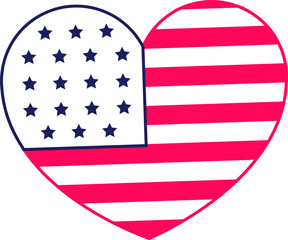 Poster - Flat vector art is showing heart with navy star field and magenta stripes on transparent backing