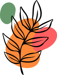 Poster - Stylized leaf branch is floating on transparent backdrop in flat design with orange red green blobs