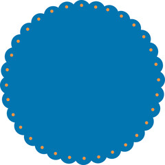 Aufkleber - Flat vector showing blue scalloped-edge badge floating on transparent background with orange dots
