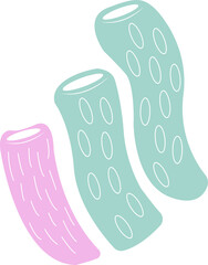 Poster - Three tubular shapes are floating on transparent backdrop in flat style with teal and pink markings