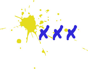 Poster - Flat design is showing yellow paint splatter with three blue X marks on transparent background