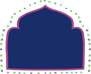 Poster - Flat arch frame is floating on clear background, blue fill, pink-teal outlines, dotted color ovals