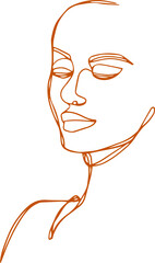 Poster - Minimal continuous line drawing is depicting face profile using orange line on transparent field