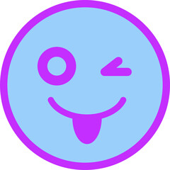 Poster - Circular flat vector smiling face icon is winking and sticking tongue out, transparent background