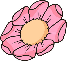 Poster - Pink flower is floating on transparent background in flat design with scalloped center and petals