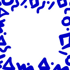 Poster - Flat design blue abstract doodle shapes are framing transparent background, copy space