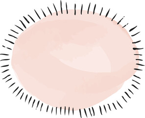 Poster - Abstract peach watercolor oval is radiating black brush strokes on transparent background