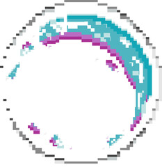 Poster - Stylized pixel-art circular ring is forming broken teal purple mosaic arc on transparent background