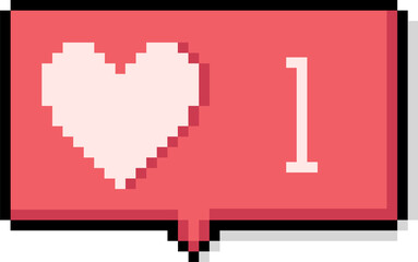 Poster - Pixel-art notification bubble showing heart like in red with '1' icon and transparent background