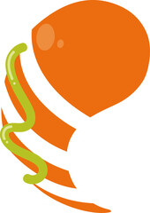 Poster - Abstract orange bean shape floating on transparent backdrop, showing white stripes and green ribbon