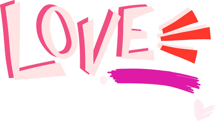 Poster - LOVE text is appearing on transparent canvas with pink 3D letters, red rays and magenta underline