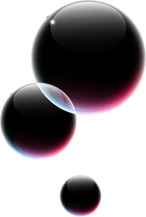 Poster - Three glossy black spheres are floating in vector on transparent backdrop with red-pink, blue glow