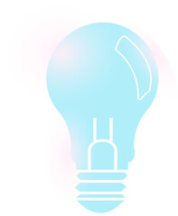 Poster - Flat vector blue light bulb icon is glowing with lens flare effects on transparent background