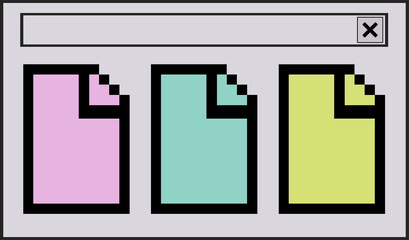Poster - Showing pixel art UI with input field close button, pastel page icons on transparent canvas