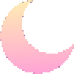 Poster - Gradient pixel art crescent moon is floating on transparent background with smooth pastel gradient