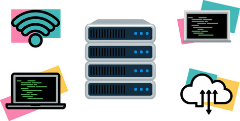 Poster - Cloud computing server network technology wifi connection data storage laptop coding illustration editable stock vector illustration