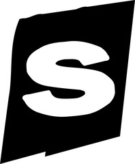 Poster - Showing stylized letter S floating on skewed black shape in flat design, transparent background