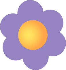 Poster - Flat purple 7-petal flower is showing on transparent background with yellow orange gradient hub