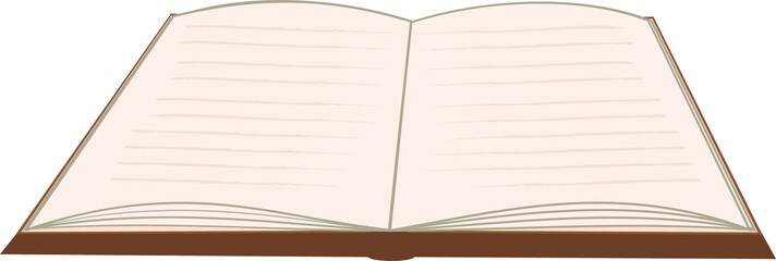 Poster - Open lined notebook is showing in flat design with brown cover, cream pages, transparent background